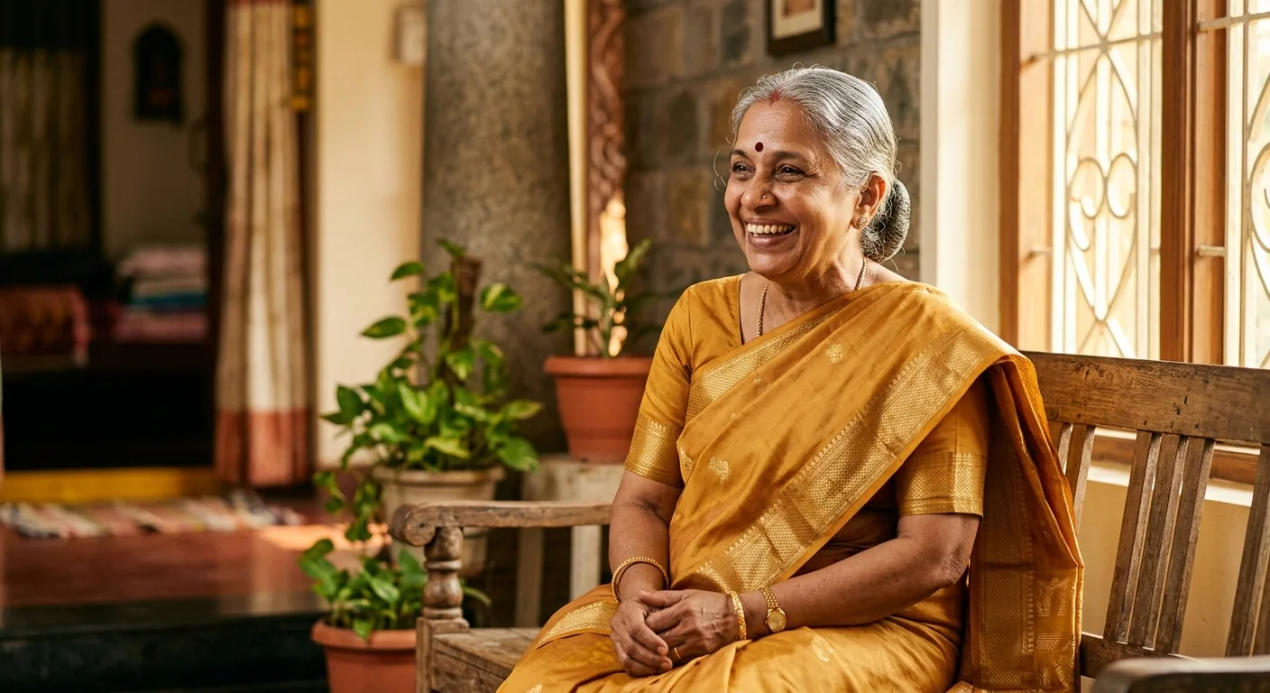 An older parent smiling at home